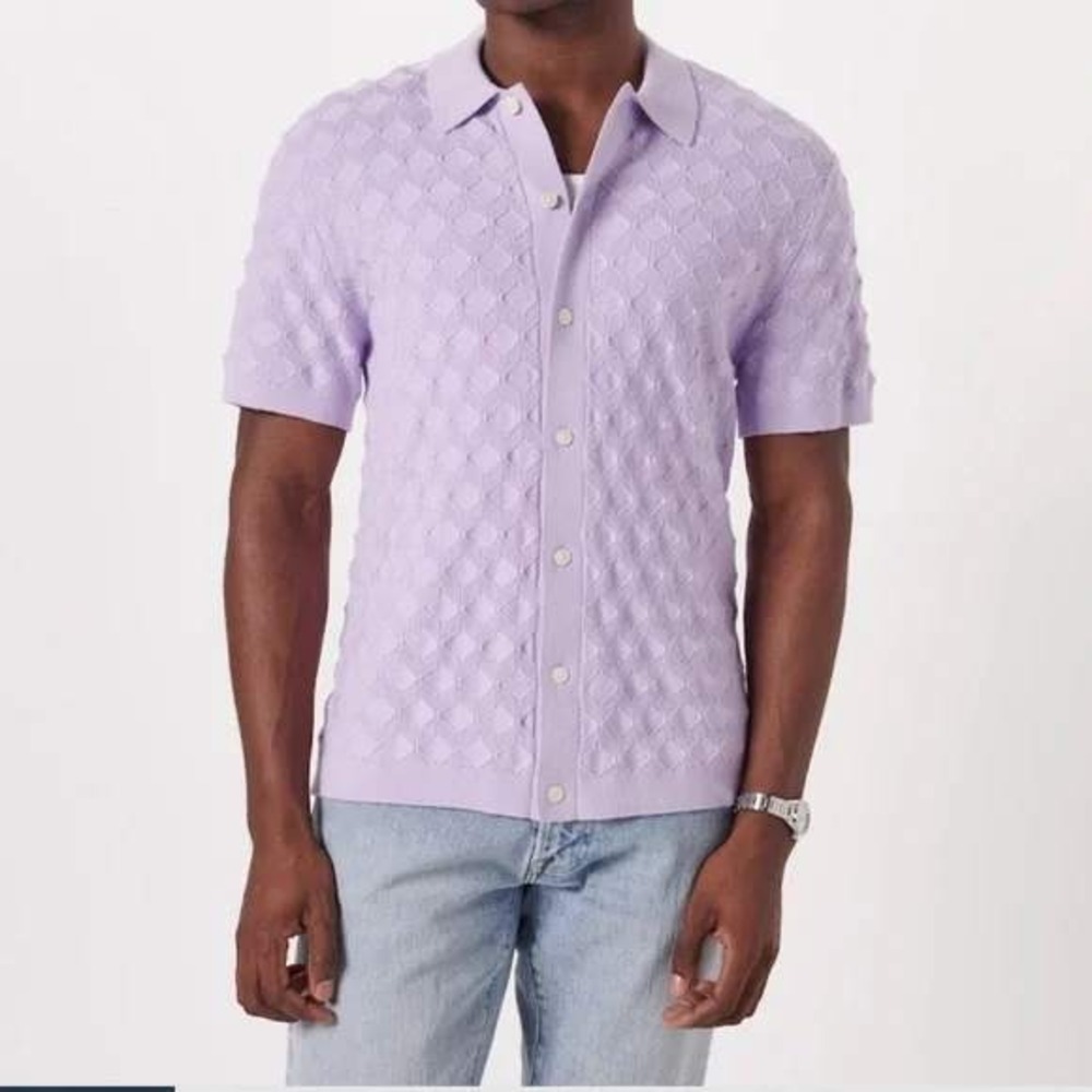 Abercrombie Fitch Stitch Button Through Sweater Polo Men‎ M Textured Knit Preppy